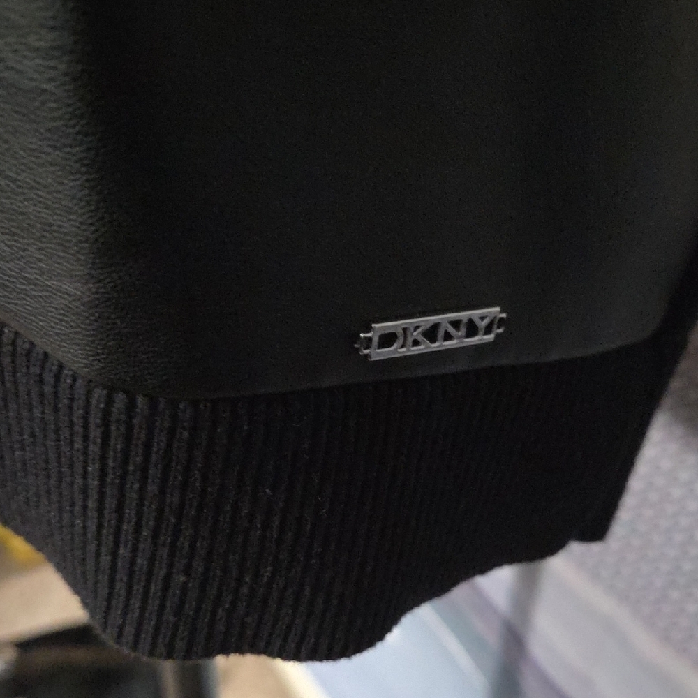 DKNY Black Faux Leather Short Sleeve Sweatshirt - Picture 8 of 8